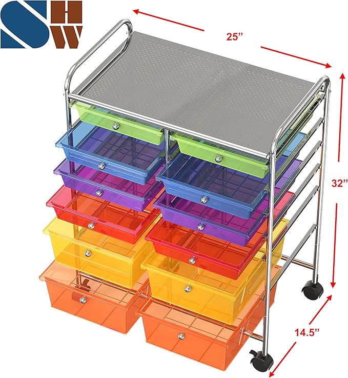 Simple Houseware Utility Cart with 12 Drawers Rolling Storage Art Craft Organizer, Multicolor