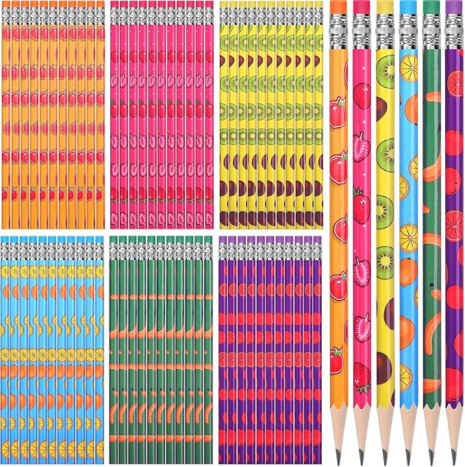 TecUnite 120 Pcs HB Pencils Unsharpened Pencils with Wooden Hexagonal Pen for Adults Gifts Graphite Pen for Exams Office Sketching (Fruit)