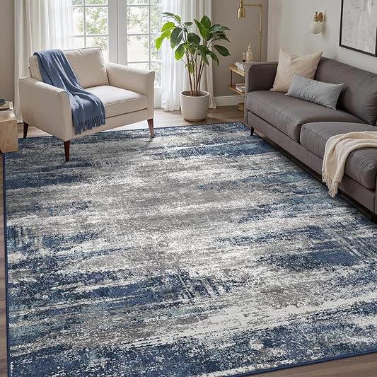 GENIMO Rugs for Bedroom-Washable 6x9 Area Rugs Lightweight Low Pile, Modern Printed Non-Slip Carpet for Living Room, Playroom, Dining Room, Office, Blue Ivory
