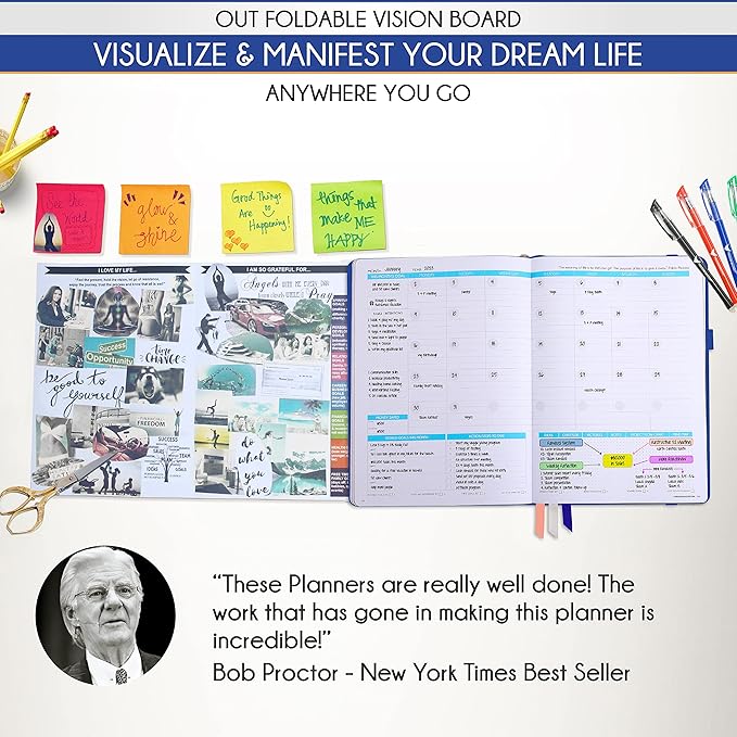 Life Planner - Undated Weekly & Monthly Planner, 12-Month Journey to Increase Productivity | Gratitude Journal, Life Organizer & Goal Journal | Include Foldable Vision Board, Habit Tracker & Stickers