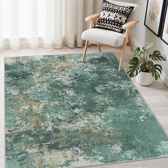GENIMO Washable Rugs 8x10 Area Rugs for Living Room Bedroom, Modern Lightweight Rug Ultra Soft Indoor Area Rugs 8x10 for Dining Room, Low Pile Carpet with Non Slip Backing, Turquoise