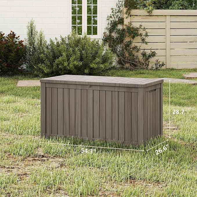 Yardgrace 180 Gallon Outdoor Storage Box Waterproof, Resin Deck Boxes with Lockable Lid & UV-Resistant for Patio, Pool, Garden Furniture Cushions & Accessories, Coffee