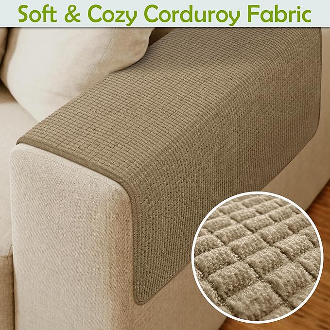 Couch Arm Covers, Sofa Arm Covers, Waterproof Armrest Covers for Sofa, Armchair, Loveseat, Non-Slip Recliner Arm Covers, Sofa Headrest Covers, Arm Chair Covers Set of 2 (Brown, 24"×20")