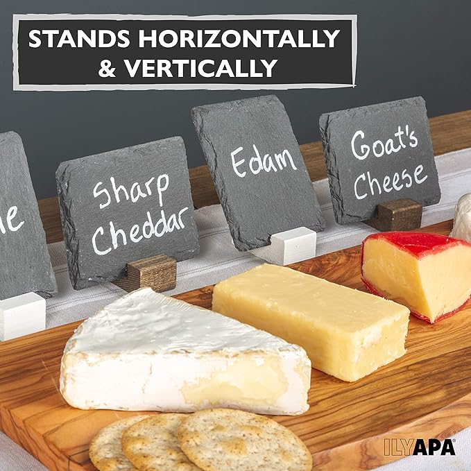 Ilyapa Mini Chalkboard Signs with Stand, 8 Pack - Rustic 5x6 Inch Small Slate Tabletop Chalk Boards with Wood Stands Set, Food Signs for Buffet Table