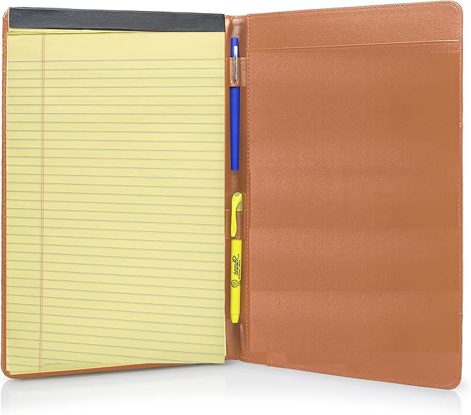 Legal Size Padfolio, 8.5 x 14 Inch Portfolio Folder for Legal Pad, Professional Padfolio for Job Interviews, Business Meetings, and Attorneys (Saddle Tan)