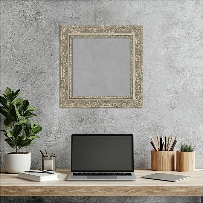 Amanti Art Silver Framed Magnetic Board 16x16 X-Small Vision Board for use with Magnets, 100% Metal Sheet to Display Items as Office Decor or for Home Organization in mudroom, Kitchen or Kids Room