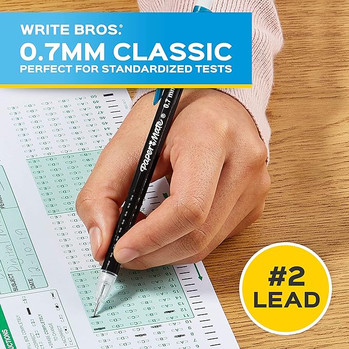 Paper Mate Mechanical Pencils 0.7mm Write Bros. Classic Number 2 Pencil Set Office Supplies Classroom Supplies Sketching Pencils Drafting Great for Standardized Testing 24 Count
