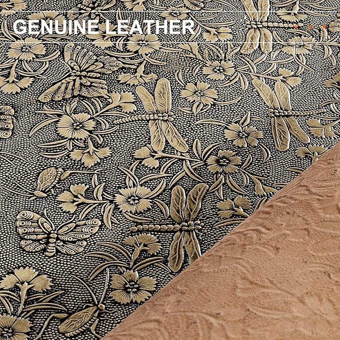 Gexmil Genuine Leather Pen Case, Full Grain Leather Pencil Holder, Hand-made Stationery Bag for Work & Office, Vintage Style, Butterfly Grey