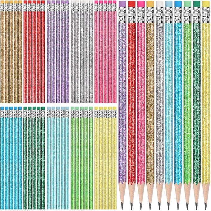 TecUnite 120 Pcs #2 HB Pencils with Eraser No 2 Unsharpened Wooden Hexagonal Pencils for Adults Gifts for School Exam art Learning Office Sketching(Glitter Series)
