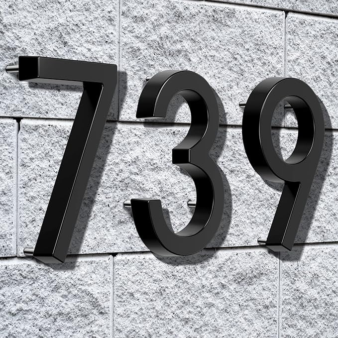 6" Floating Stainless Steel Address House Number, Modern Metal Anti-Rust House Numbers with Nail Kits for Door Garden Mailbox Decor Visibility Signage (3)