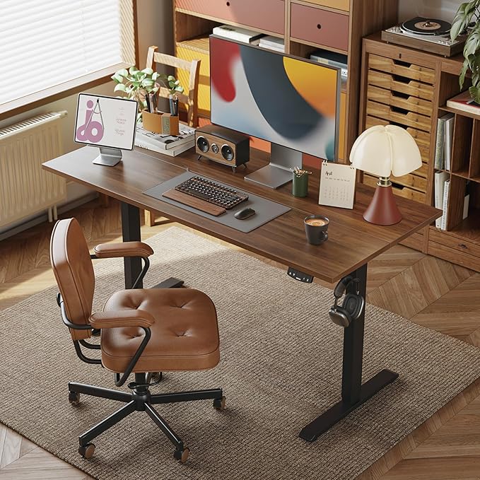 Agilestic Electric Standing Desk, Large 60 x 24 Inches Height Adjustable Desk, Sit Stand up for Work Office Home, Ergonomic Rising Gaming Computer Table with Memory Preset, Dark Walnut