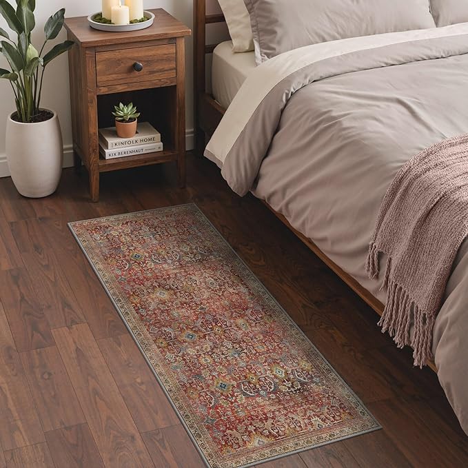 GENIMO 2x5 Runner Rugs for Hallway, Machine Washable Non Slip Vintage Rugs, Low Pile Lightweight Soft Print Rug for enrtyway, Corridor, Home Office, Kitchen, Mocha Brick
