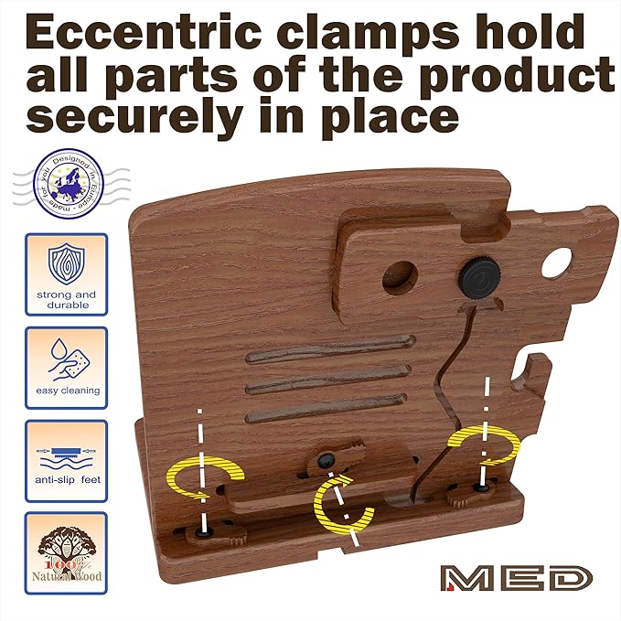 MED Wood Phone Docking Station – Nightstand Desk Organizer for Phone, Watch, Wallet & Tablet – Gift for Men, Husband, Dad & Women – Wooden Charging Stand with Key Holder (Dark Walnut, Model 1)