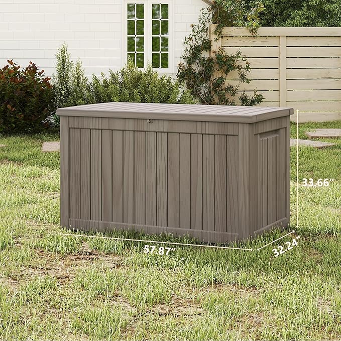 Yardgrace 270 Gallon Outdoor Storage Box Waterproof, Resin Deck Boxes with Lockable Lid & UV-Resistant for Patio, Pool, Garden Furniture Cushions & Accessories, Coffee