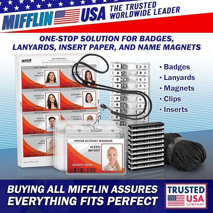 Mifflin-USA Horizontal ID Name Badge Holder (Clear, 3.5x2.25 Inches, 10 Pack), Waterproof and Resealable Plastic Card Holders