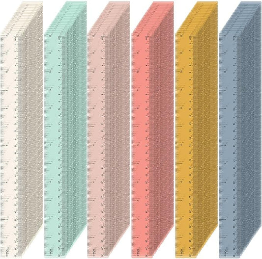 ForraFun 120 Pcs 12 Inch Plastic Ruler Bulk Colorful Transparent Ruler with Imperial and Metric Scales for Back School Office Supplies Home Tool Operation Measuring Drawing(Bohemian Colors)