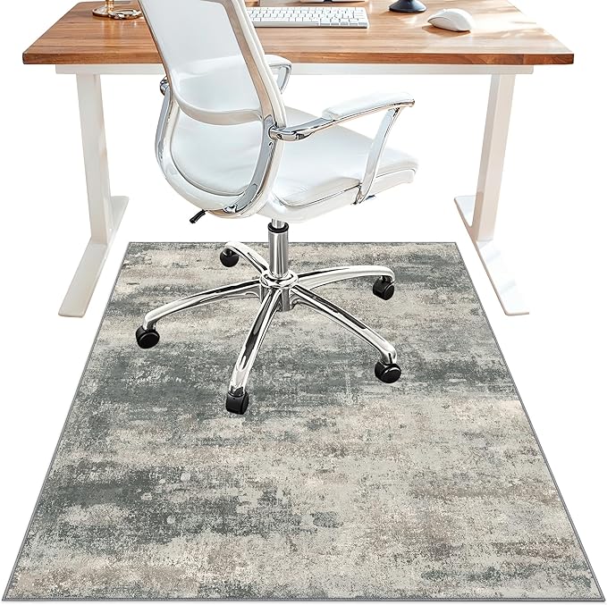 Office Chair Mat for Hardwood Tile Floor, Abstract 36"X 48" Desk Mats for Office Chair on Rolling Chairs Carpet, Desk Anti-Slip 1/5" Thick Rug for Computer Chair, Thin Low-Pile Floor Mat, Green Beige