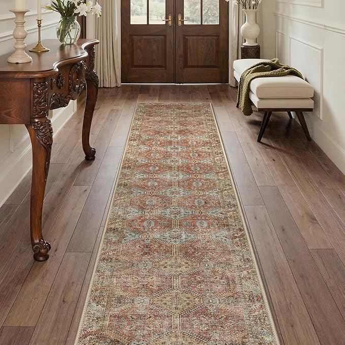 GENIMO Runner Rug 2x10 Non Slip Machine Washable Hallway Runner Rug, Low Pile Lightweight Rugs for Entryway, Hallway, Kitchen and Corridor, Vintage Brick Red