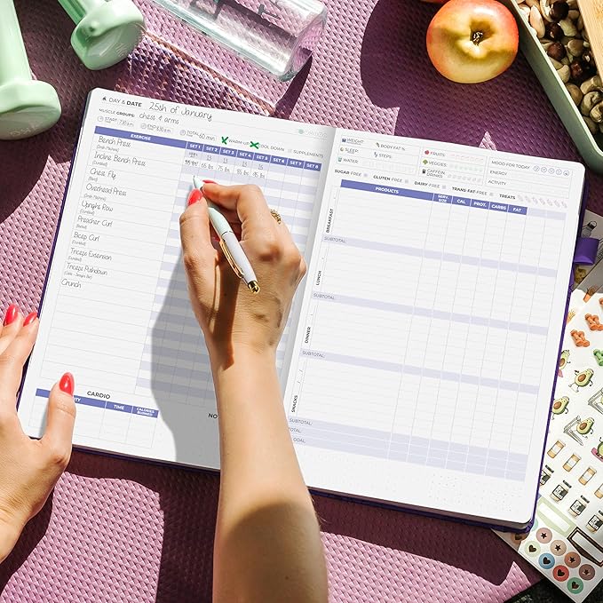 Clever Fox Fitness & Food Journal PRO – Daily Workout & Meal Planner for Women & Men – Exercise & Weight Loss Diary Notebook, 7.3x10.4” (Purple)