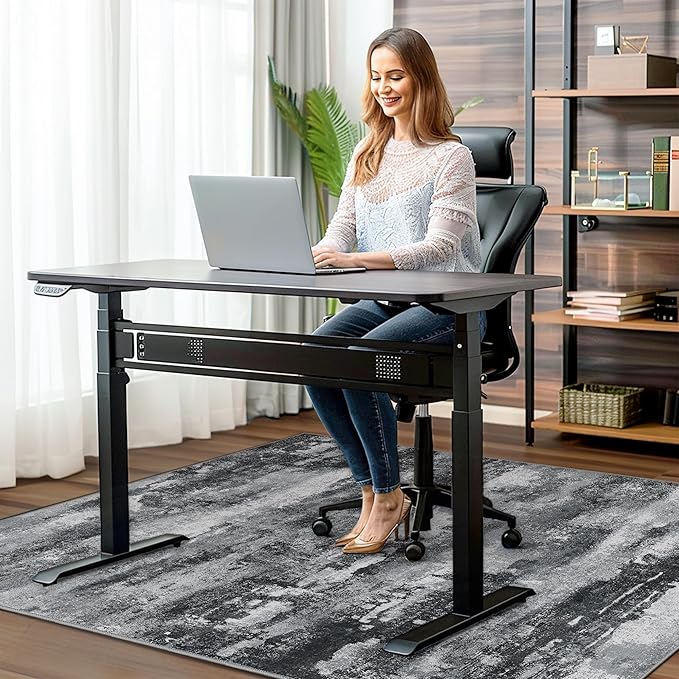Office Chair Mat for Hardwood Tile Floor, Abstract 48"X 60" Desk Mats for Office Chair on Rolling Chairs Carpet, Desk Anti-Slip 1/5" Thick Rug for Computer Chair, Thin Low-Pile Floor Mat, Dark