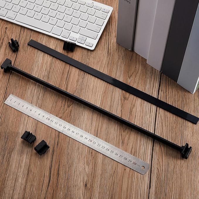 Epakh 4-Piece PVC Black Hanging File Folder Rails with 8 Clips, 1 x 0.75 x 0.75 Inches (Hooks), 15.75 x 0.59 x 0.13 Inches (Rails), Office, Home Use