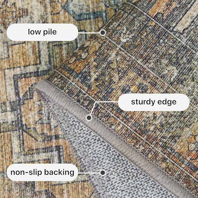 GENIMO 6x9 Area Rugs for Living Room, Machine Washable Non Slip Vintage Rugs, Low Pile Lightweight Chenille Print Rug for Bedroom, Dining Room, Home Office, Warm Taupe