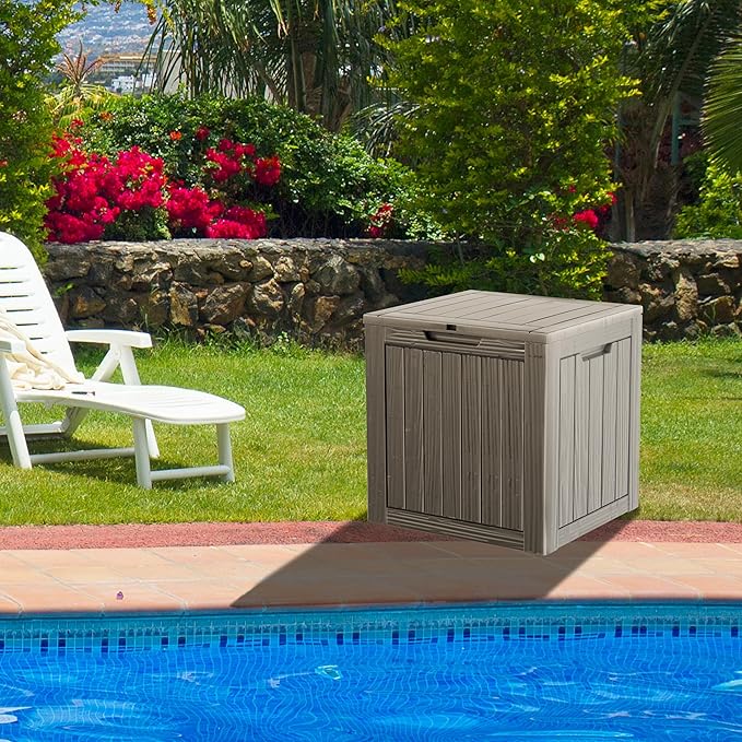 Yardgrace 30 Gallon Waterproof Deck Boxes for Outdoor - Compact Resin Patio Storage Boxes, Pool Storage Bin with Lock for Cushions & Tools, UV-Resistant, Slate Grey