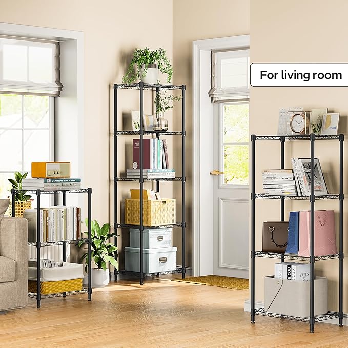 M MZG 4 Tiers Shelf Metal Storage Shelves Wire Rack Closet Organizers with Wheel for Garage Kitchen Bathroom Laundry Black 11.8" D x 17.7" W x 41.9" H