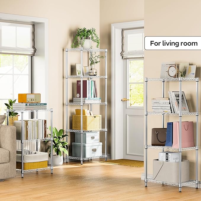 M MZG 3 Tiers Shelf Metal Storage Shelves Wire Rack Closet Organizers with Wheel for Garage Kitchen Bathroom Laundry Chrome 11.8" D x 17.7" W x 28.8" H