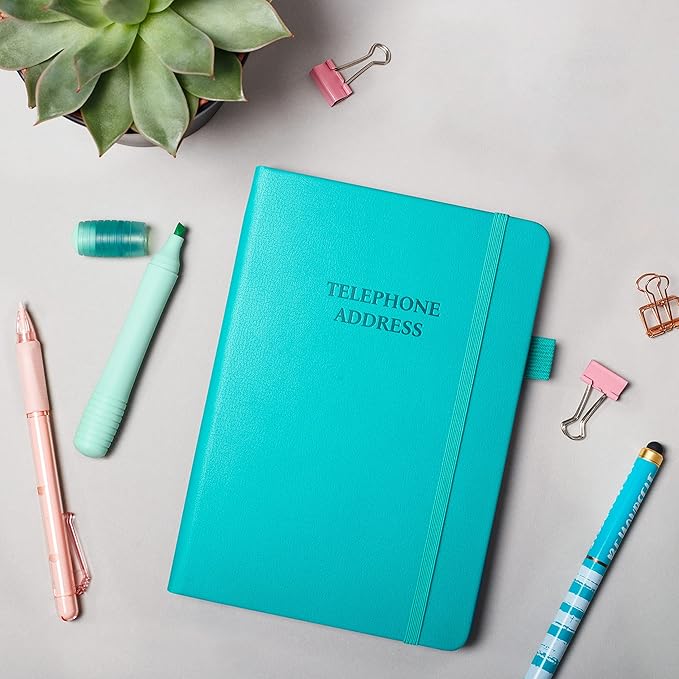 Legend Planner Address Book with Alphabetical Tabs –Telephone Contacts Book for Phone Numbers, Addresses, Passwords, Medium (Turquoise)