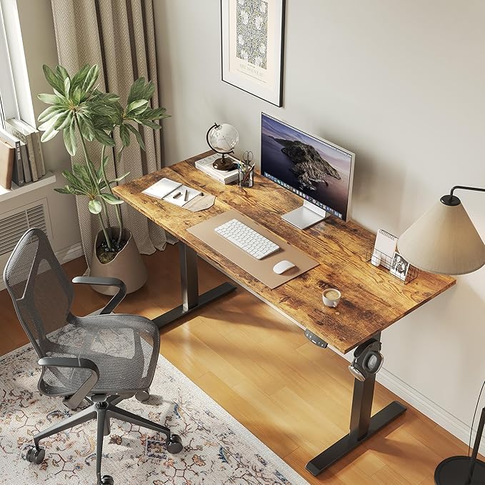 Agilestic Electric Standing Desk, Large 63 x 24 Inches Height Adjustable Desk, Sit Stand up for Work Office Home, Ergonomic Rising Computer Table with Memory Preset, Rustic Brown