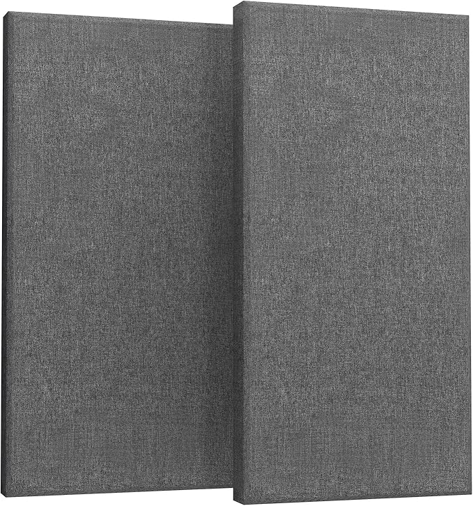 2” Thick Acoustic Panels with Hanging Hardware, 2 PCS 47.2” x 23.6” Fiberglass Sound Absorbing Panels for Home Theater Church Office Wall,Heather Grey