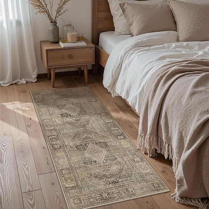 GENIMO Runner Rug 2x5 Non Slip Machine Washable Hallway Runner Vintage Rug, Low Pile Lightweight Rugs for Entryway, Hallway, Kitchen and Corridor, Chestnut Brown