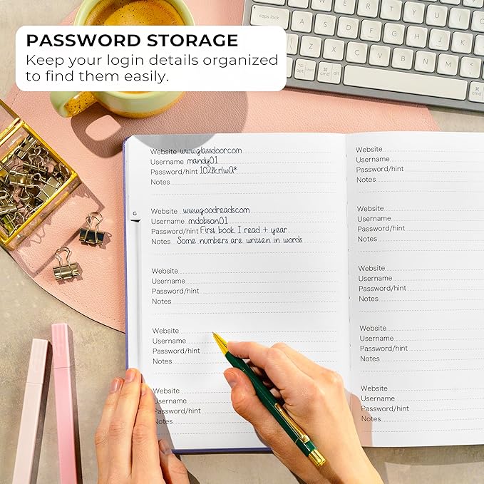 Clever Fox Password Book with alphabetical tabs. Internet Address Organizer Logbook. Large Password Keeper for Website Logins (Lavender)