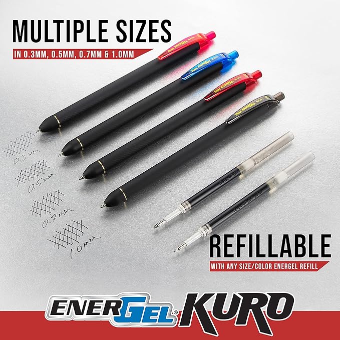 Pentel EnerGel Kuro Shades of Peace, Retractable Liquid Gel Pen, Assorted Ink Colors, Pack of 6 (BL437PEAPF6)