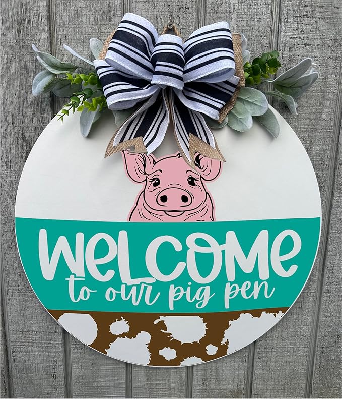 Wood front door sign Wood sign Home decor Welcome sign Sign for front door House warming gift Wedding gift (Pig Pen, 18" Width)