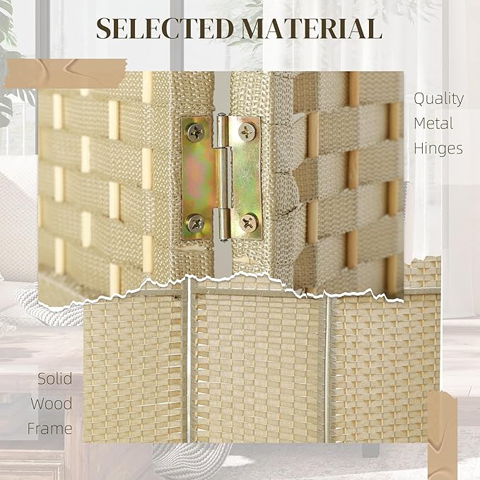 HOMCOM Room Divider, 4 Panel Folding Privacy Screen, 5.6' Tall Freestanding Partition for Home Office, Bedroom, Beige