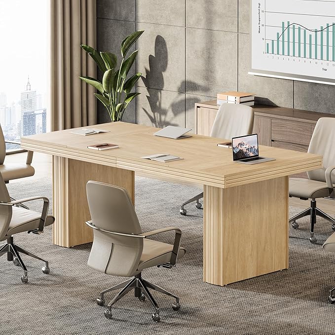Tribesigns 63" Executive Desk, Modern Executive Office Desk with Thickened Desktop and Heavy-Duty Legs, Wood Writing Workstation Study Table Conference Table for Office, Natural