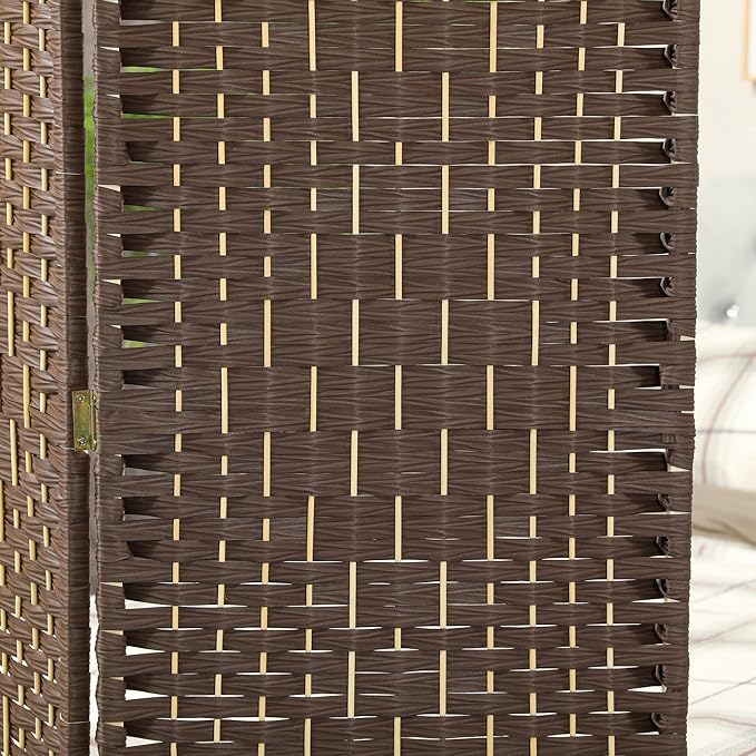 HOMCOM 3 Panel Room Divider, 6' Tall Folding Privacy Screen, Hand-Woven Freestanding Wall Partition for Home Office, Bedroom, Brown