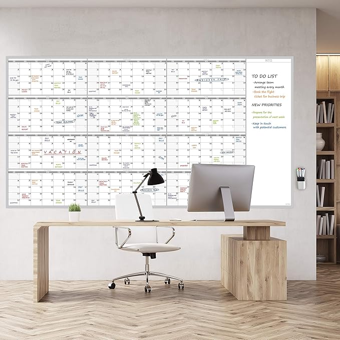 Large Reusable Dry Erase Yearly Wall Calendar - Jumbo Premium Laminated 12 month Task Organizer - 38"x72" Undated Annual Planner for Home, Office, School Projects