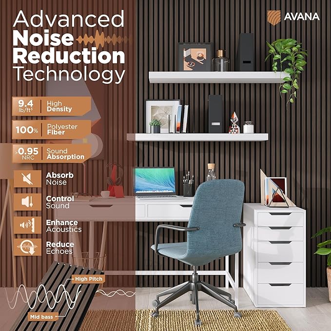 Avana Acoustic Wood Wall Panels – 94.4 x 12.6 Inch Dark Walnut Acoustic Panels 2 PCs – Wall Panels For Interior Wall Decor for Homes, Offices, Studios – Aesthetically Pleasing Wood Panels For Wall