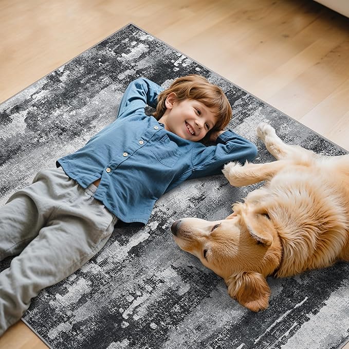 Office Chair Mat for Hardwood Tile Floor, Abstract 48"X 60" Desk Mats for Office Chair on Rolling Chairs Carpet, Desk Anti-Slip 1/5" Thick Rug for Computer Chair, Thin Low-Pile Floor Mat, Dark