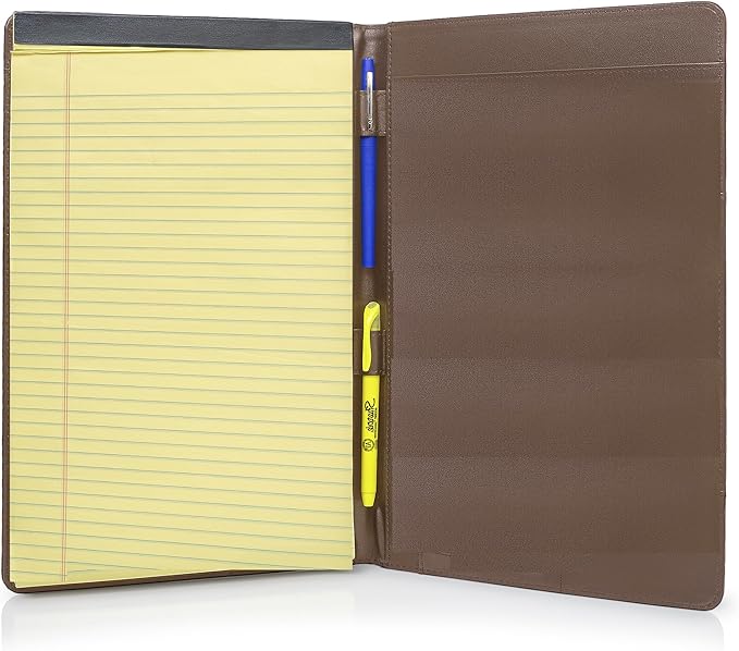 Legal Size Padfolio, 8.5 x 14 Inch Portfolio Folder for Legal Pad, Professional Padfolio for Job Interviews, Business Meetings, and Attorneys (Dark Brown)