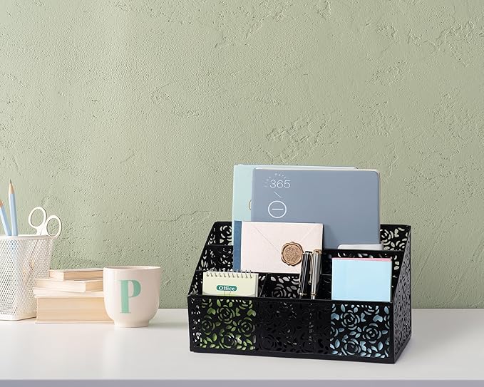 DINGTAI Mail Organizer Countertop, Modern Mail Holder Countertop, Desk Organizers and Accessories, Boho Desk Accessories, Bill Mail Papers Letters Organizer, Mail Sorters, Pencil holders(Black)