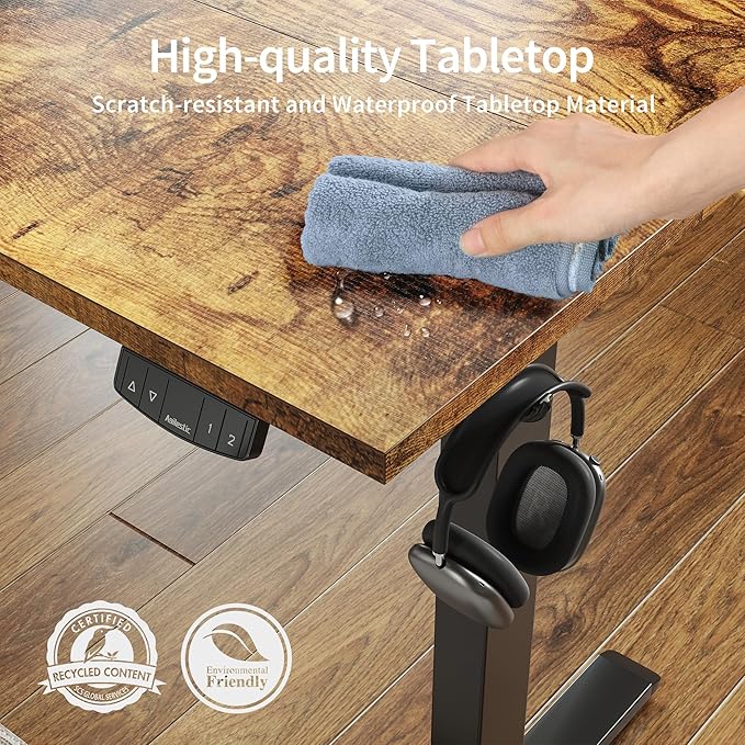Agilestic Electric Standing Desk 40 x 24 Inches, Height Adjustable Desk, Sit Stand up for Work Office Home, Ergonomic Rising Computer Table with Memory Preset, Rustic Brown