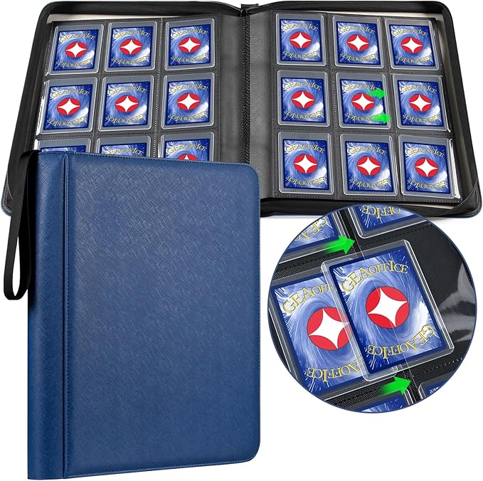 GEAoffice Top Loader Binder Holds 324 Cards, Side Loading 9 Pocket Card Binder for Toploader 3"×4" Rigid, Premium Archival Safe Card Collection Binder Holder for MTG, TCG, Sports Cards, Blue