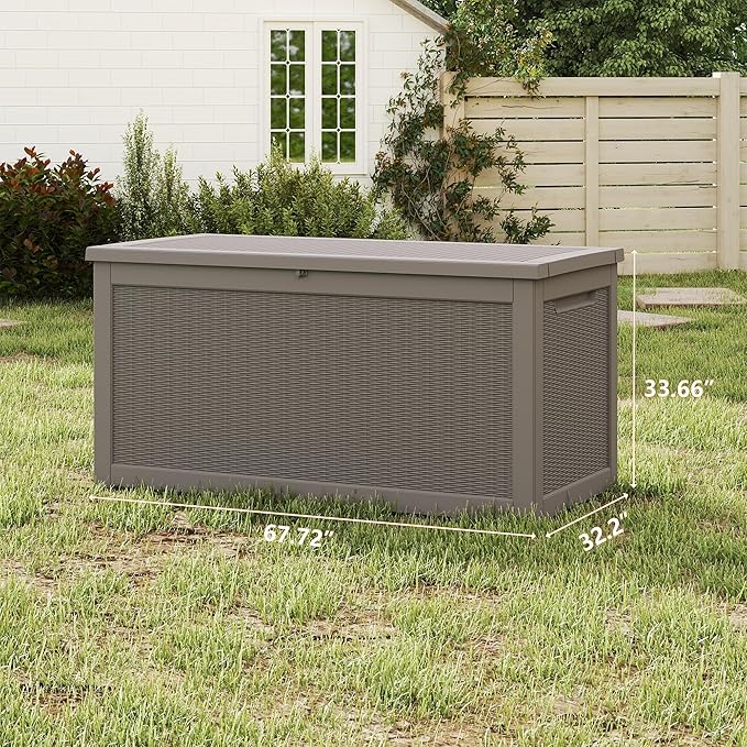 Yardgrace 320 Gallon Outdoor Storage Box Waterproof, Resin Deck Boxes with Lockable Lid & UV-Resistant for Patio, Pool, Garden Furniture Cushions & Accessories, Coffee