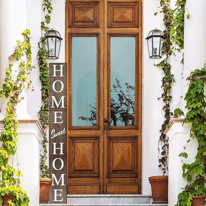 Home Sweet Home Sign for Front Door, Wood Rustic Front Porch Décor, Farmhouse Porch Sign Decorations, Outdoor Signs for Porch, Indoor Outdoor Decorations, Vertical 6ft