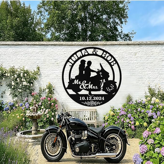 Custom Motorcycle Couple Metal Signs Personalized Couple Name Sign Motorbikes Wall Art Decor Motorcycle Sign Anniversary Day Gift Wedding Valentine's Day Gift for Couple