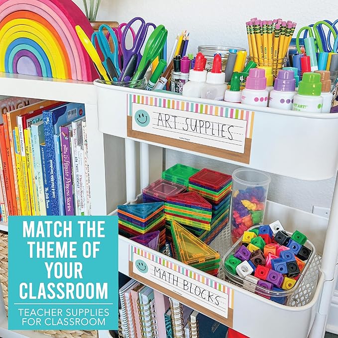 Desk Name Tags for Classroom -25 Student Name Plates for Classroom Kindergarten, Preschool, 1st, 2nd & 3rd Grade, 9x3 Teacher Nameplates for Student Desks & Cubbies, Smiley Nametags